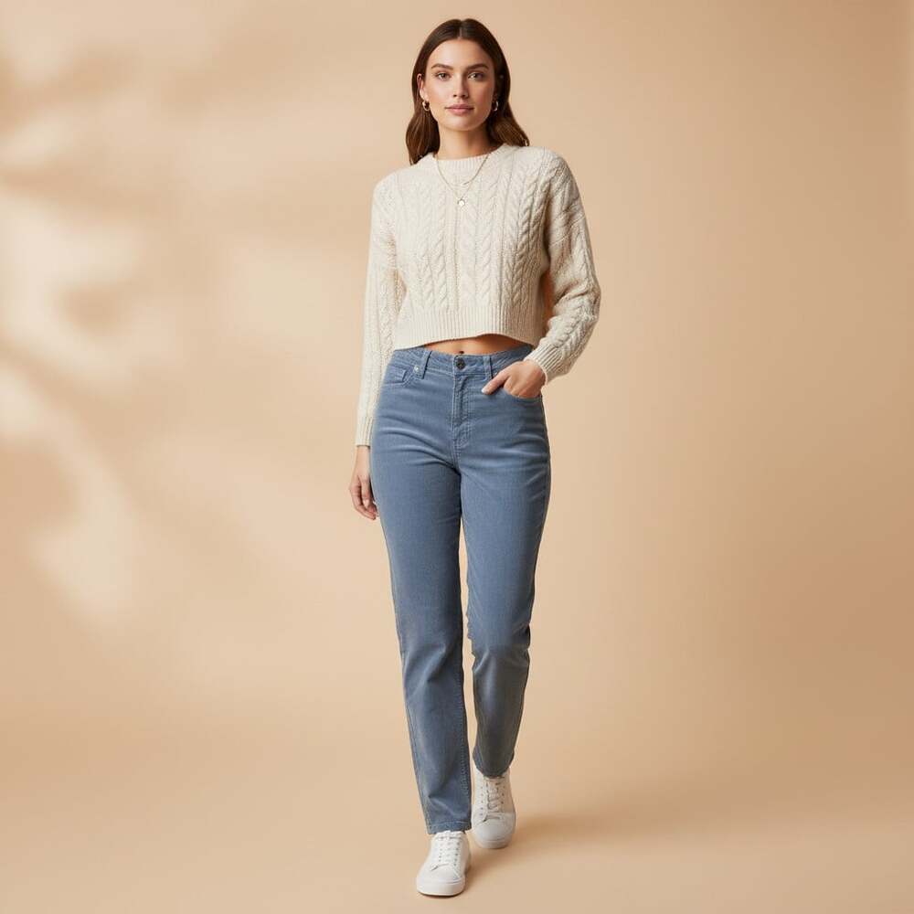 American Eagle Mom Straight Stretch Corduroy Pants Size 6 Light Blue